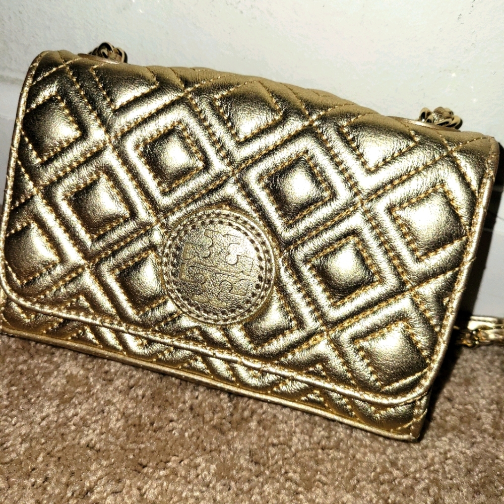Tory Burch Marion crossbody pale gold leather